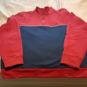 Retro NWOT Nautica Men's 1/4 Zip-Up SweatshirtRed and Navy Color-block !